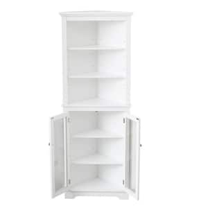 23.62 in. W x 16.92 in. D x 63 in. H Matte White Tall Corner Storage Cabinet Linen Cabinet with Adjustable Shelves