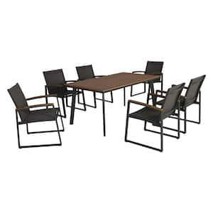 Leeds Gray 7-Piece Aluminum Outdoor Patio Dining Set with Faux Wood Table Top