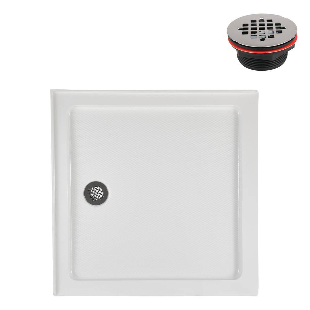36'' Glossy White Acrylic Square Shower Base with Round Drain