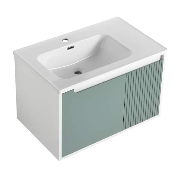 Unbranded 31.68 in. W x 19.87 in. D x 20.06 in. H Single Sink Floating Bath Vanity in Mint Green with White Ceramic Sink Top
