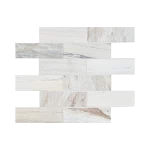 Angora Subway 12 in. x 12 in. Polished Marble Mes-Mounted Mosaic Floor and Wall Tile (0.97 sq. ft./Each)