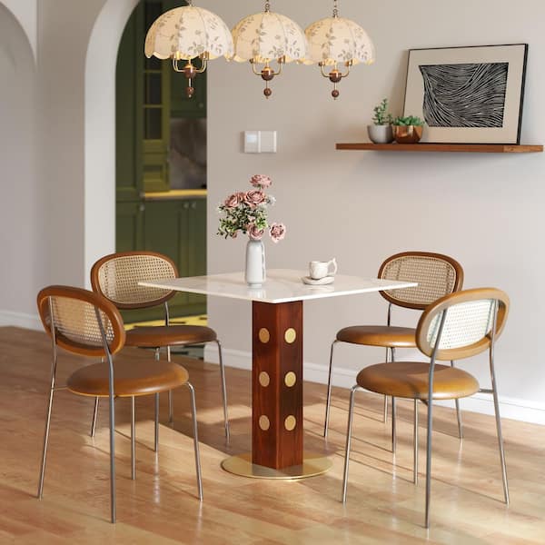 33 in. W Square White Sintered Stone with Solid Wood Pedestal Dining Table for Bistro, Dining Room, Terrace (Seats 2)