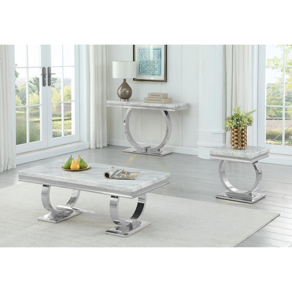 Lexington 47 in. L White Rectangle Faux Marble Console Table