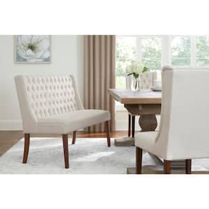 Classic Biscuit Beige Upholstered Dining Accent Bench with Tufted Back (53" W)