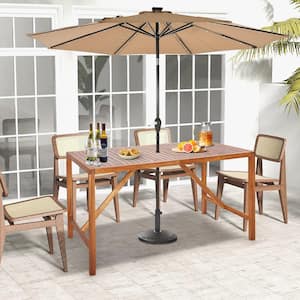 Patio Rectangle Acacia Wood Outdoor Dining Table Spacious Slatted Top Up to 6