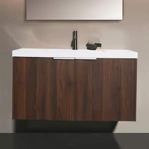 35.4 in. W x 18.1 in. D x 19.3 in. H Floating Single Sink Bath Vanity in California Walnut with White Resin Vanity Top