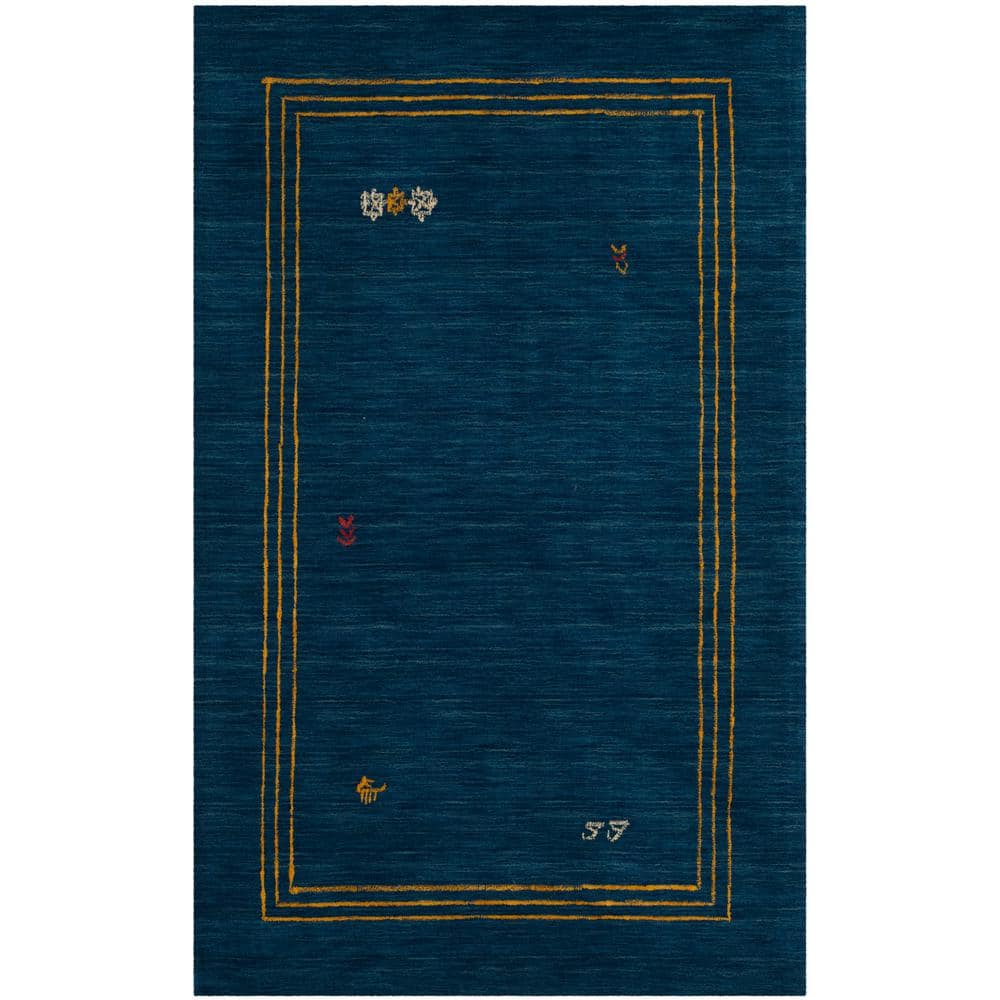 Handmade Blue Wool 4' x 6' Rectangular Area Rug