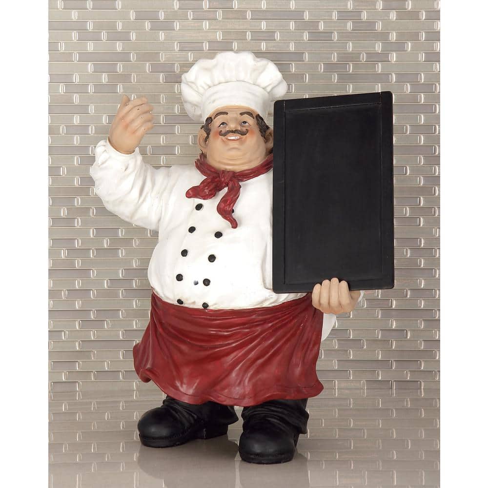 19" Multi Colored Polystone Chef Sculpture with Chalkboard