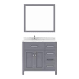 Caroline Parkway 36 in. W x 22 in. D x 35 in. H Single Sink Bath Vanity in Gray with Quartz Top and Mirror