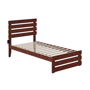 Oxford Walnut Twin Bed with Footboard and USB Turbo Charger