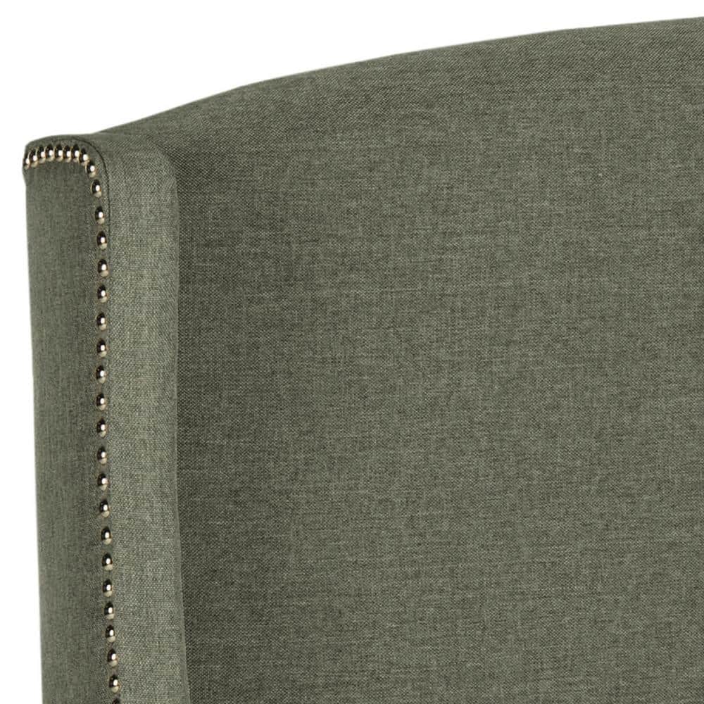 Gray Twin Upholstered Wingback Headboard with Nailhead Trim