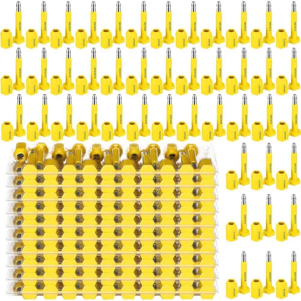 DUEBASS 250 Pcs Bolt Seals With Print Progressive Numbering - Disposable Truck & Container Seals For Cargo Containers, Trailers, Yellow