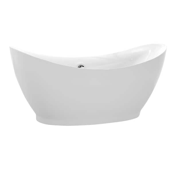 ANZZI Reginald Series 68 in. x 31 in. Flat Bottom Acrylic Freestanding Soaking Bathtub with Center Drain in Glossy White