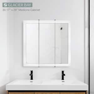 30-3/16 in. W x 29 in. H Framed Surface-Mount Tri-View Bathroom Medicine Cabinet with Mirror, White