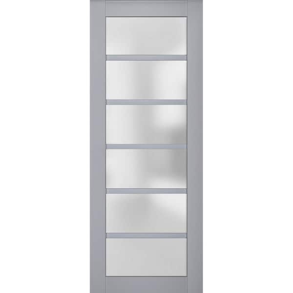 32 in. x 80 in. Solid Wood Frosted Glass Matte Grey Interior Door Slab