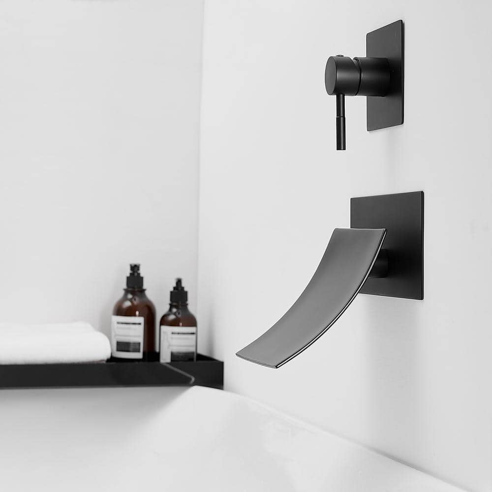 Matte Black Wall-Mount Waterfall Bathtub Faucet with Lever Handle