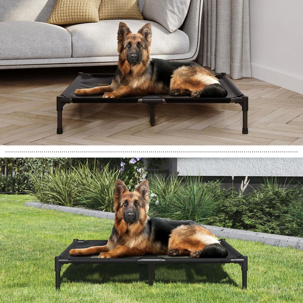 Large Black Elevated Waterproof Outdoor Dog Bed
