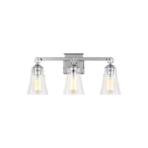 Monterro 21.75 in. W. 3-Light Chrome Vanity Light with Clear Seeded Glass Shades