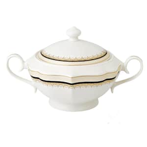 Dalilah Series 12 in. x 8.5 in. x 7 in. 4 Qt. 128 fl. oz. Gold Bone China Soup Tureen Serving Bowl with Lid (Set of 2)