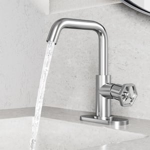 Ruxton Oblique Single Handle Single-Hole Bathroom Faucet Set with Deck Plate in Brushed Nickel