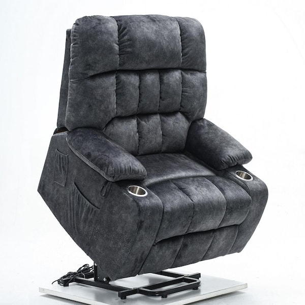 Gray Velvet Oversized Electric Power Lift Recliner Chair with Massage and Heating, Living Room Relax Sofa