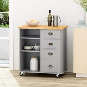 Provence Grey Kitchen Cart with Cabinets