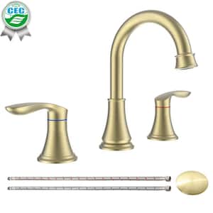 8 in. Widespread Dual Handle Bathroom Faucet with Pop Up Drain and Supply Hoses in Brushed Gold