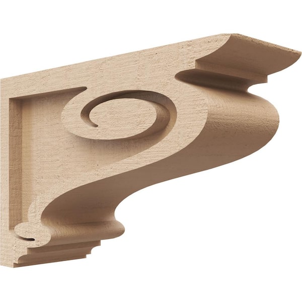 Ekena Millwork 3 in. x 6 in. x 9 in. Series 3 Classic Scroll Rough Cedar Woodgrain Timberthane Polyurethane Corbel, Primed Tan