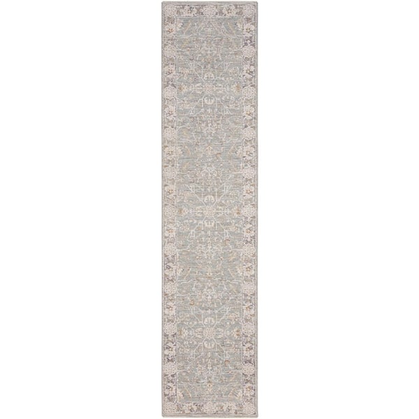 Nourison Asher Blue Ivory 2 ft. x 10 ft. All-over design Traditional Runner Area Rug