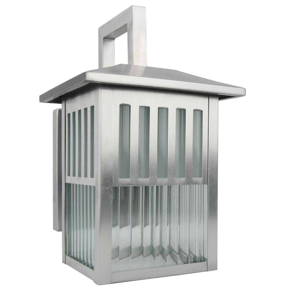 1-Light Outdoor Wall Lamp with Clear Ribbed Glass in Satin Nickel Finish Wa