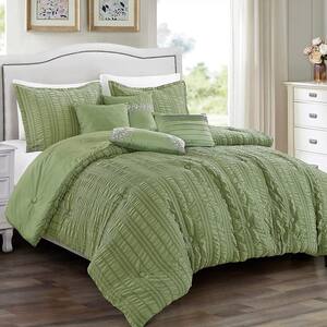 7-Pieces Green Luxury Embroidery Microfiber Polyester King Comforter Set