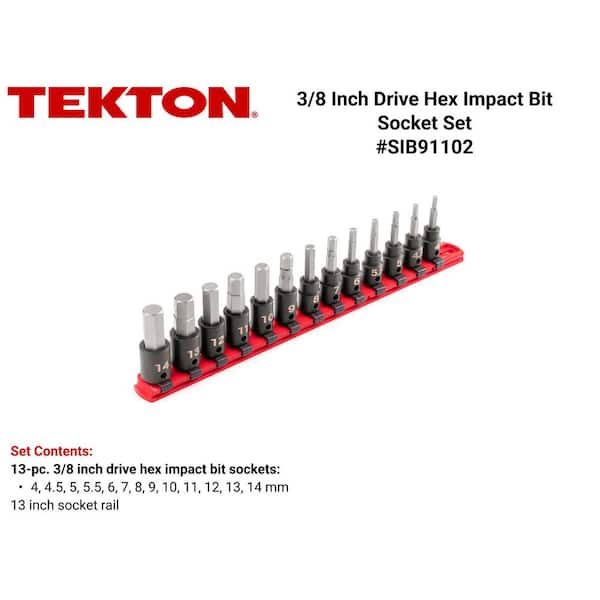 3/8 in. Drive Hex Impact Bit Socket Set with Rail, 13-Piece (4-14 mm)