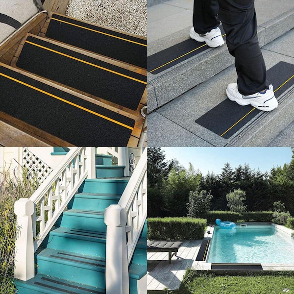 Laybus 6 in. x 30 in. Black Anti Slip Stair Treads with Reflective