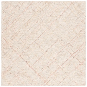 Micro-Loop Ivory/Red 6 ft. x 6 ft. Abstract Plaid Square Area Rug