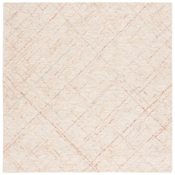 SAFAVIEH Micro-Loop Ivory/Red 6 ft. x 6 ft. Abstract Plaid Square Area Rug