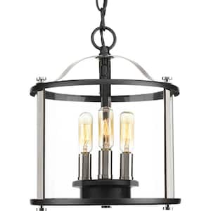 Squire Collection 3-Light Matte Black Clear Glass New Traditional Outdoor Hanging Lantern Light