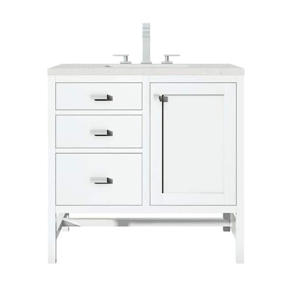 James Martin Vanities Addison 36.0 in. W x 23.5 in. D x 35.5 in. H Single Bathroom Vanity Glossy White and Lime Delight Quartz Top