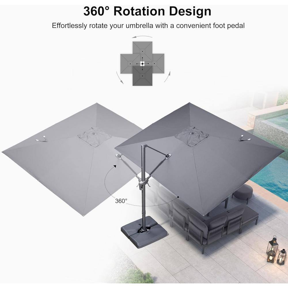Dark Gray Aluminum Cantilever Patio Umbrella with Crank Lift System