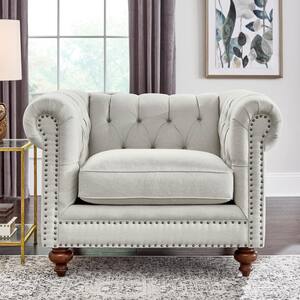 Blakely Max Buff Natural Tweed Fabric Chesterfield Chair