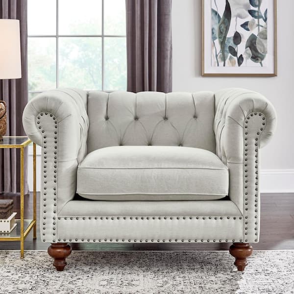Blakely Max Buff Polyester Arm Chair with Nailhead Trim (Set of 1)
