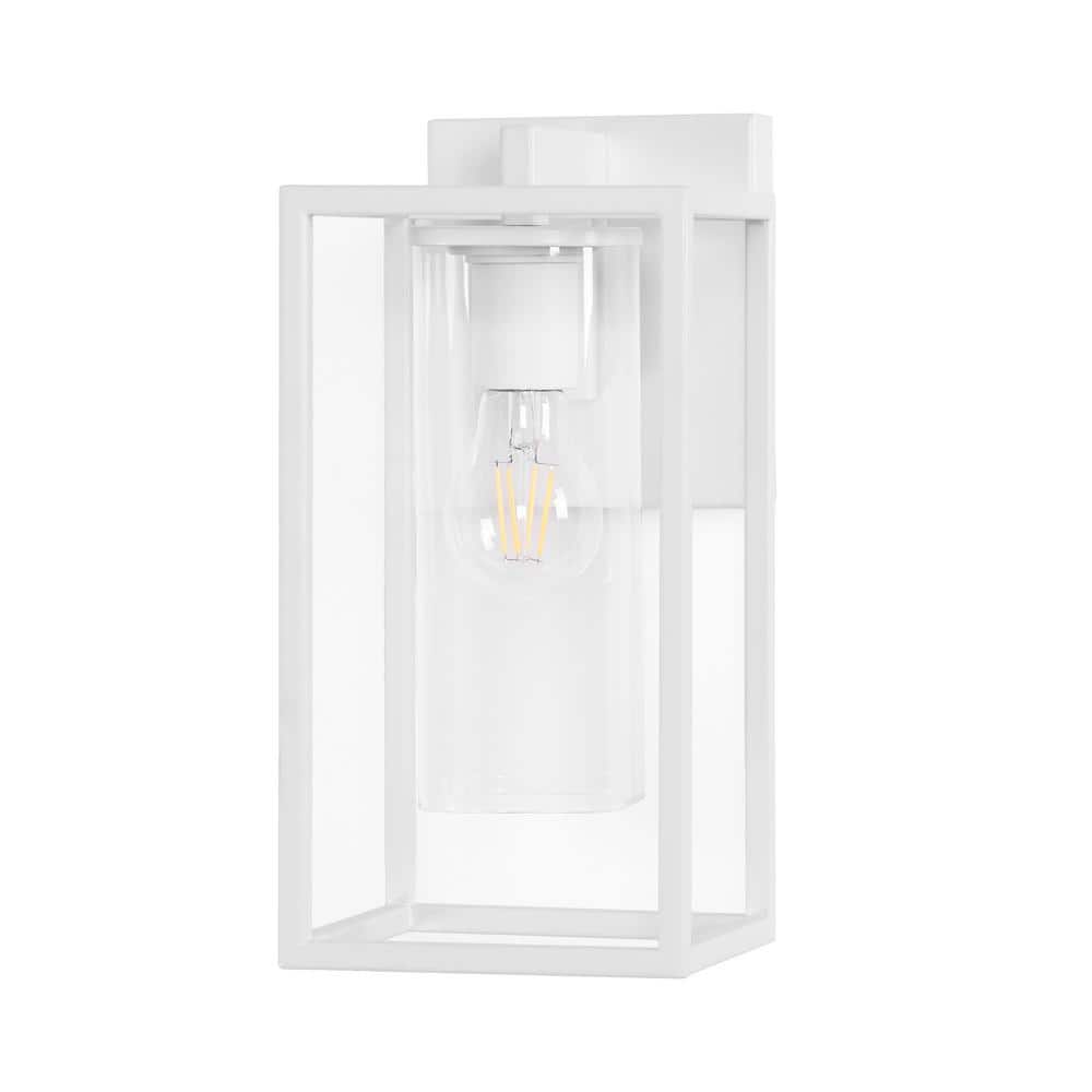 12.2 in. White Hardwired Outdoor Wall Light Lantern Sconce with No Bulbs Included with Rectangle Clear Glass price history on PriceWatchPro