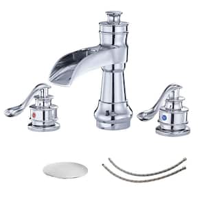 8 in. Waterfall Widespread 2-Handle Bathroom Faucet With Pop-up Drain Assembly in Spot Resist Polished Chrome