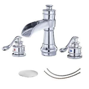 8 in. Widespread Double Handle Bathroom Faucet with Drain Kit Included in Polished Chrome