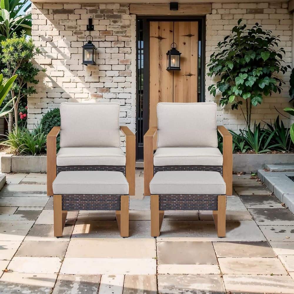 Cube Edge 4-Piece Brown Wicker Patio Conversation Set with Olefin Beige Cushions and Ottomans/ Patio Swivel Chairs price history on PriceWatchPro