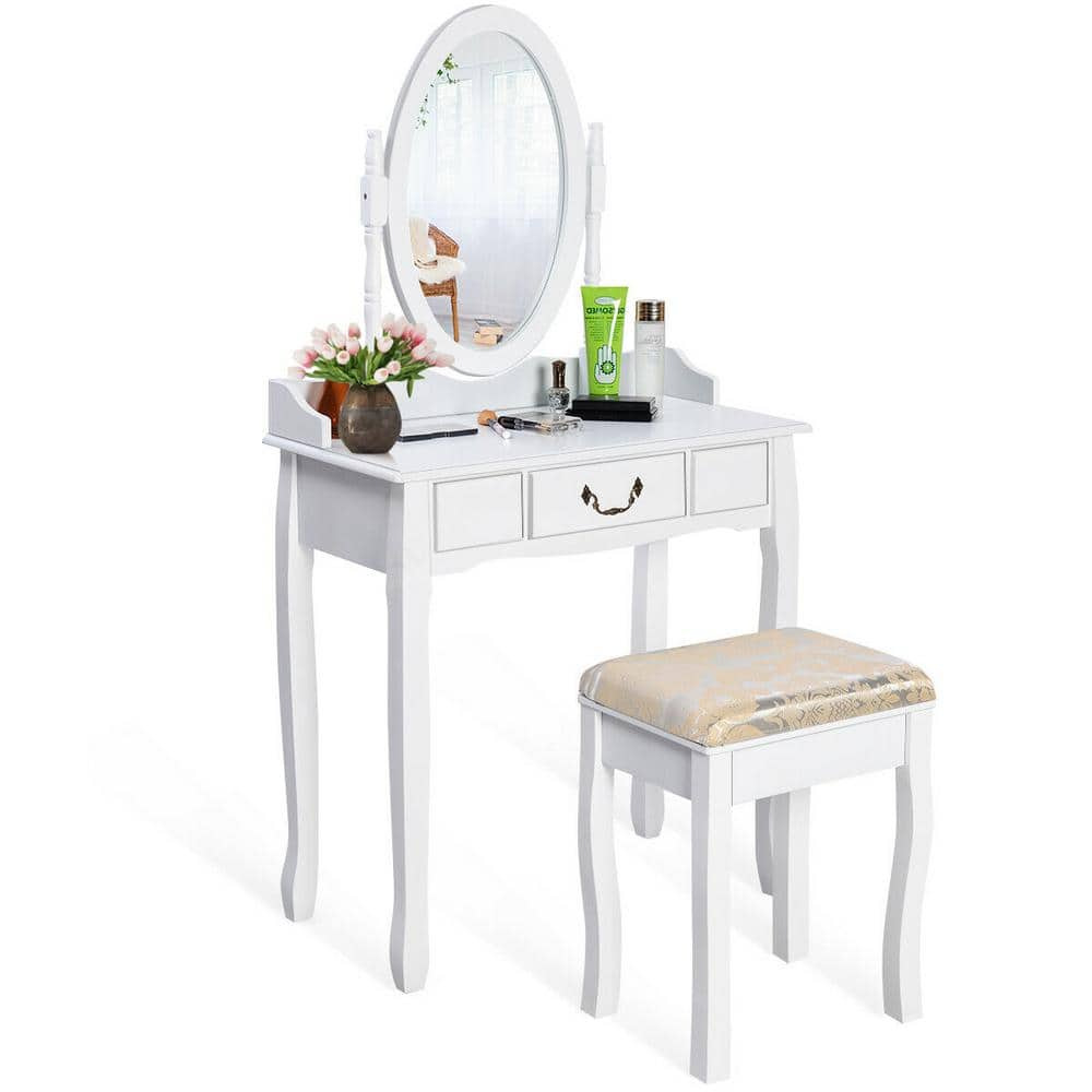 Reviews For Costway White Vanity Table Jewelry Makeup Desk Bench