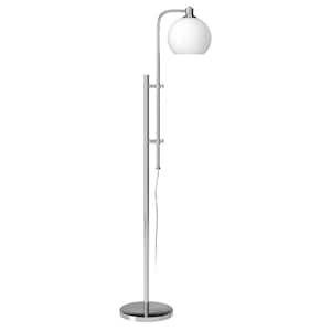 68 in Silver Nickel Adjustable Reading Standard Floor Lamp With White Frosted Glass Globe Shade