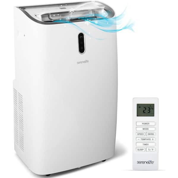 SereneLife 14,000 BTU (DOE) Compact Home Portable Air Conditioner Cools 1,000 Sq. Ft. Built-in Dehumidifier with Remote in White