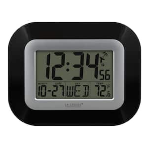 7 in. H Digital Atomic Black Wall Clock with Indoor Temperature