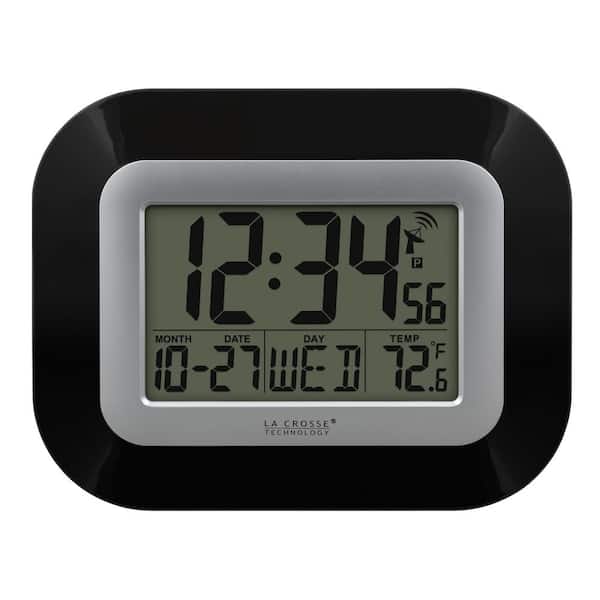 La Crosse Technology 7 in. H Digital Atomic Black Wall Clock with Indoor Temperature
