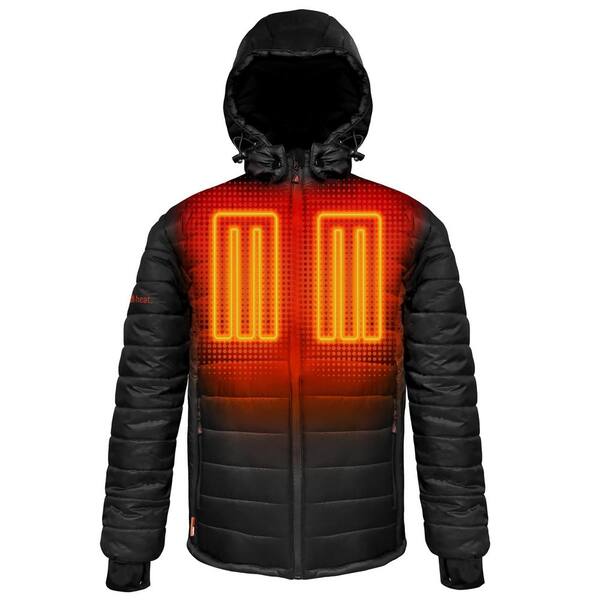 ActionHeat Men's 5V Battery Heated Puffer Jacket with Hood - Black